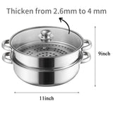 ZENFUN Steamer for Cooking, Steamer Pot with Steamer Insert, 2 Tier Stack and Steam Pot Set with Glass Lid, Stainless Steel Steamer Pot Double Handle, 11 Inch（Thickened） ZENFUN