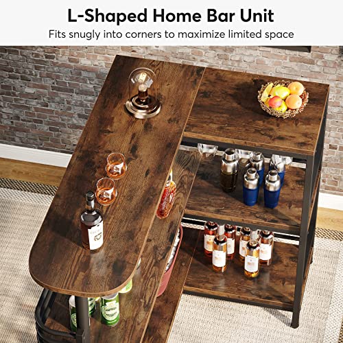 Tribesigns Rustic Brown L-Shaped Home Bar Unit with 3 Tiers and Wine Glass Holder Tribesigns