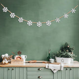 Wooden Christmas Decorations Garland with Snowflakes, Boho Christmas Decor Rustic Wood Garland, DIY Wooden Bead Xmas Garland Decor Winter Banner Decor for Tree Mantle Fireplace Wall (White) IDATOO