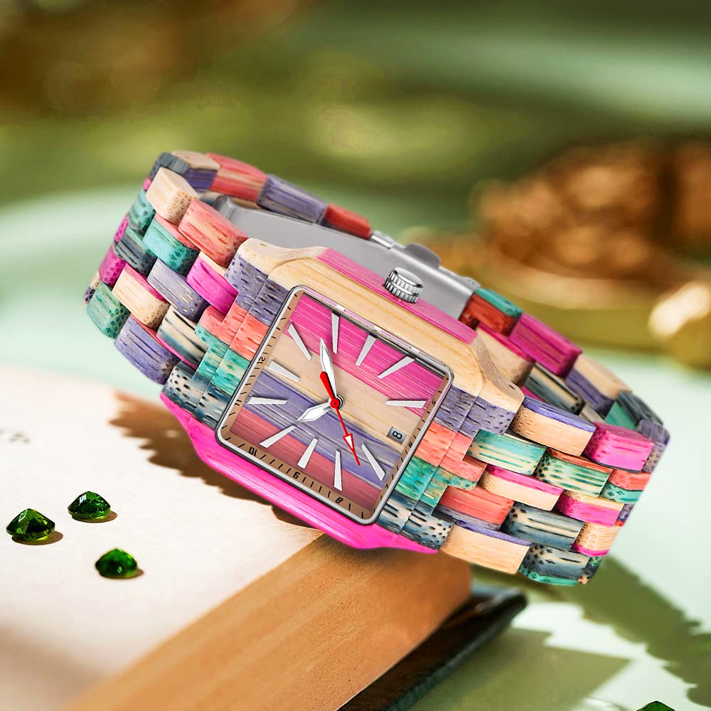 Dentily Women Square Wood Watches Handmade Wooden Quartz Ladies Womens Watch Women's Wooden Watch Dentily