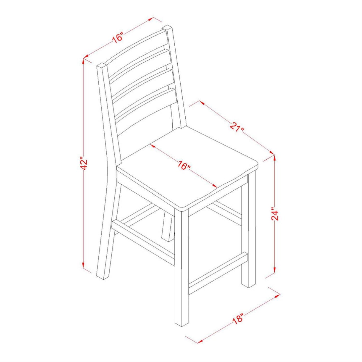 East West Furniture CFS-OAK-W Café Counter Height Dining Chairs - Ladder Back Wood Seat Chairs, Set of 2, Oak - WoodArtSupply