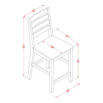 East West Furniture CFS-OAK-W Café Counter Height Dining Chairs - Ladder Back Wood Seat Chairs, Set of 2, Oak - WoodArtSupply