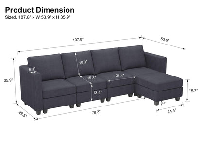 Belffin Modular Sectional Couch with Storage Ottoman L Shape Corduroy Sectional Sofa with Chaise Convertible Modern Sectional Sofa Couch Dark Grey