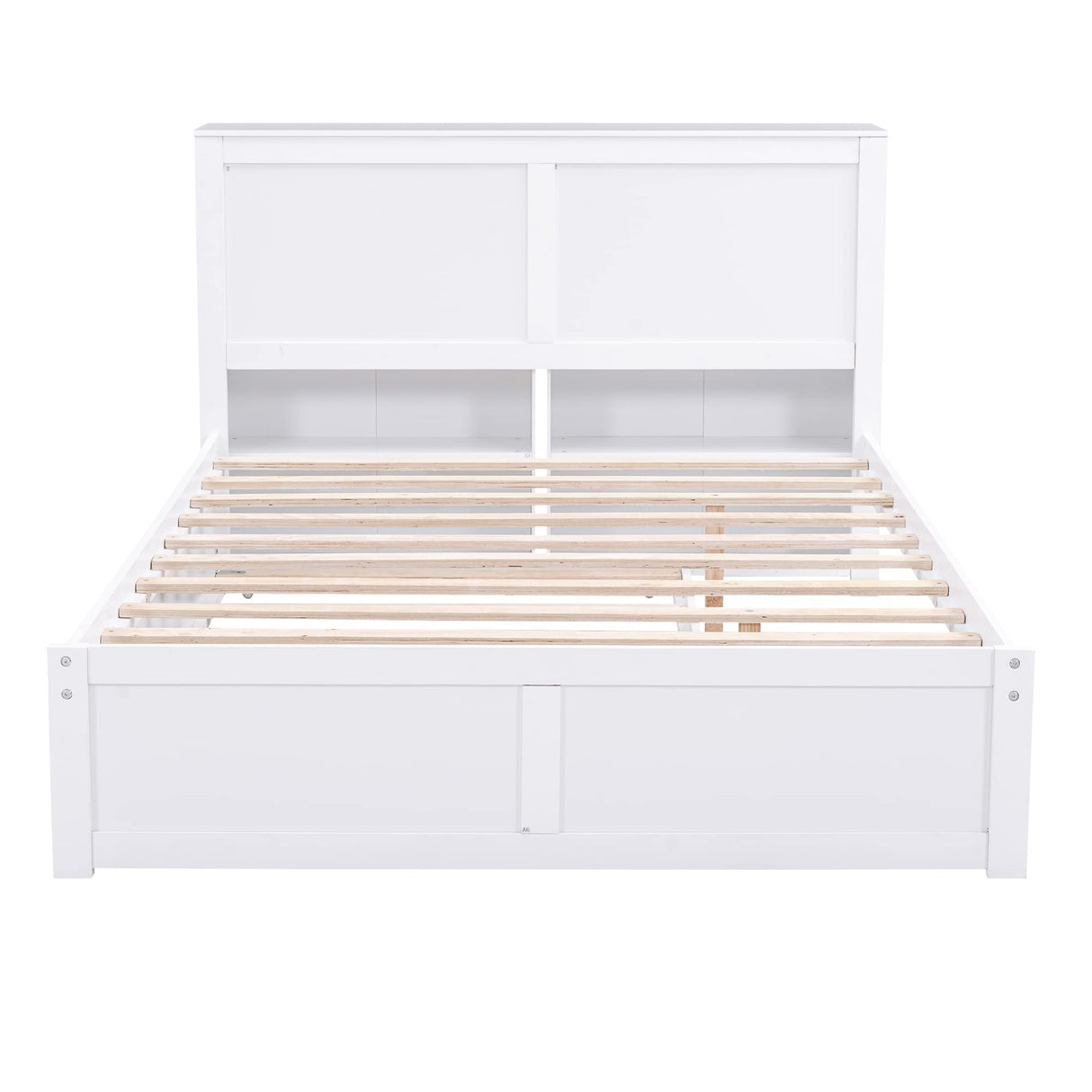 Full Size Storage Bed with Trundle, Wood Platform Bed Frame with Storage Shelves Headboard and Twin Size Trundle Bed, Wooden Full Beds for Kids Boys Girls Teens, White Bellemave
