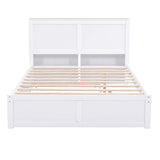 Full Size Storage Bed with Trundle, Wood Platform Bed Frame with Storage Shelves Headboard and Twin Size Trundle Bed, Wooden Full Beds for Kids Boys Girls Teens, White Bellemave