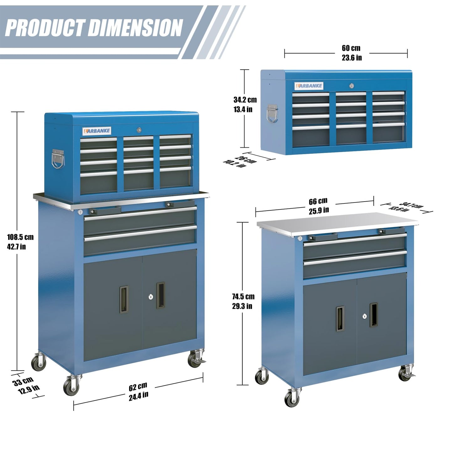 LARBANKE 8-Drawer Rolling Tool Chest with Wheels and Door,Tool Box with Sliding Drawer,Stainless Steel Countertop Tool Chest,Tool Chest can Form Large Workbench,Tool Chest for Garage Workship - WoodArtSupply