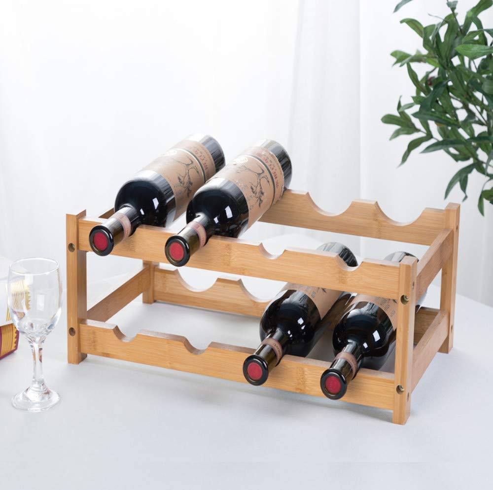 FOSTERSOURCE Wine Rack, Natural Bamboo Wine Storage Rack Countertop Wine Display Shelf Wine Bottle Holder (2-Tiers 8-Bottles) - WoodArtSupply