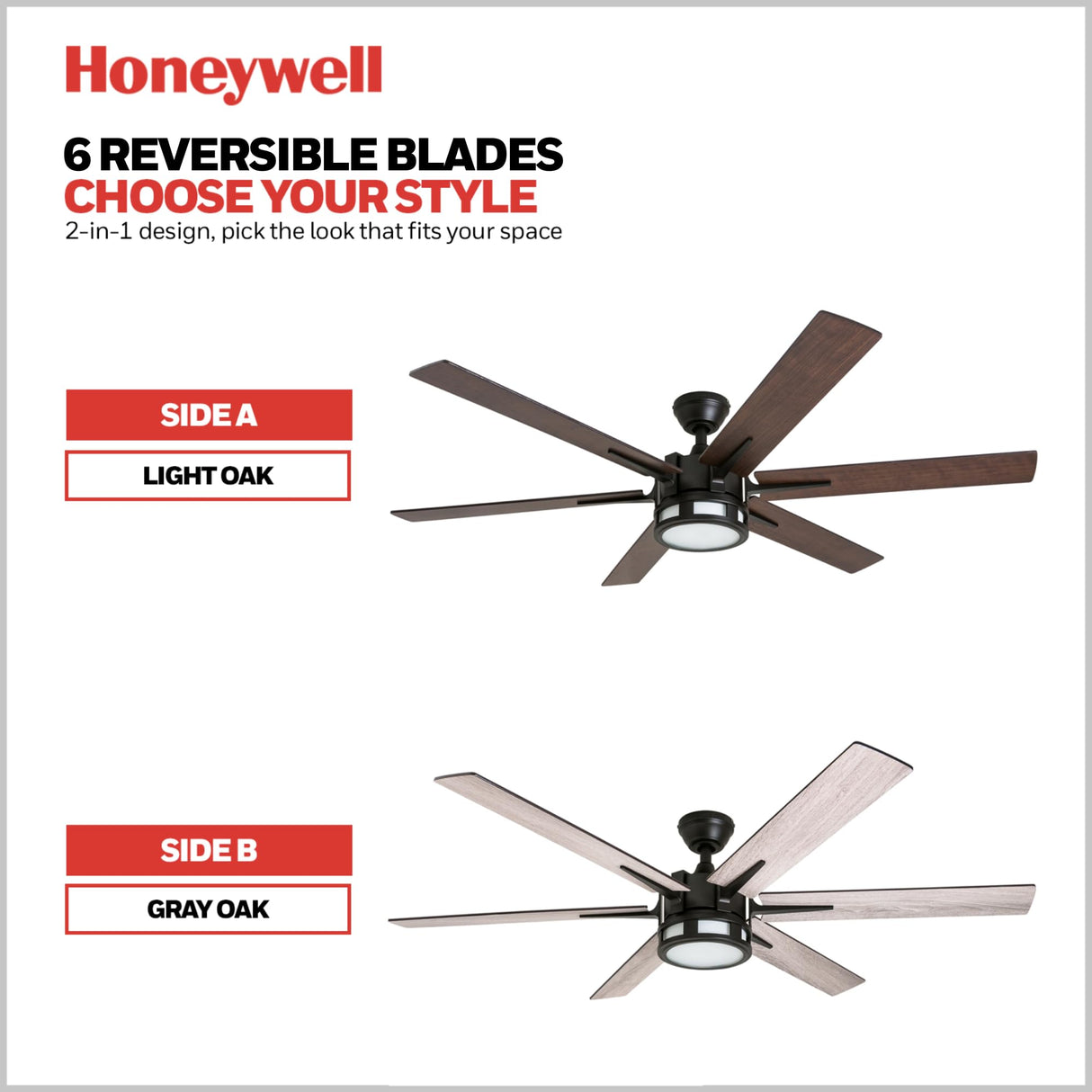 Honeywell Ceiling Fans Kaliza Modern 56 Inch Ceiling Fan with Light, Remote Control Fan, LED Indoor Fan with 6 Blades, Gray Oak and Light Oak Blade Finish Options, Bronze (51036-01) Honeywell Ceiling Fans