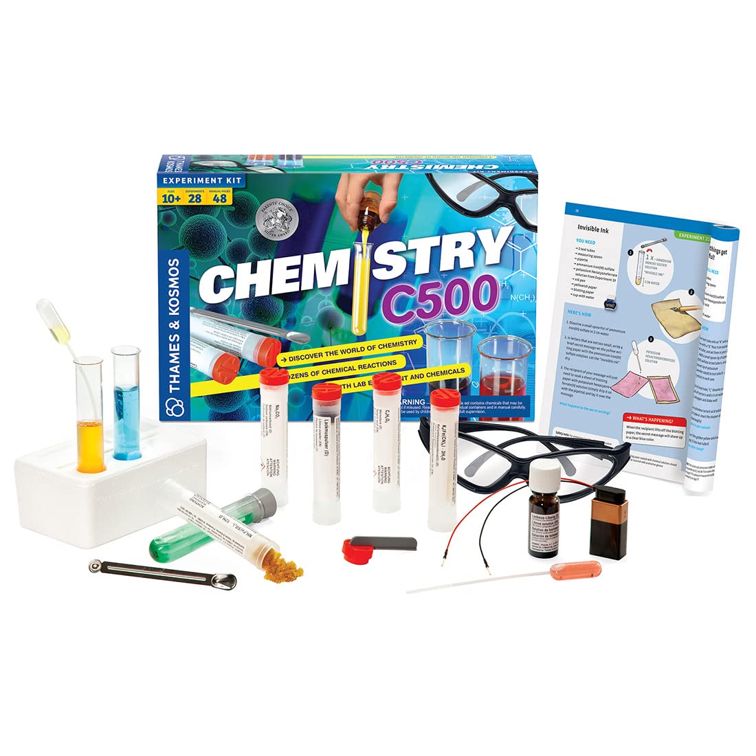 Thames & Kosmos Chemistry Chem C500 Science Kit with 28 Guided Experiments 48 Page Science Guide Parents’ Choice Silver Award Winner, 13.1" L x 2.6" W x 8.9" H Thames & Kosmos