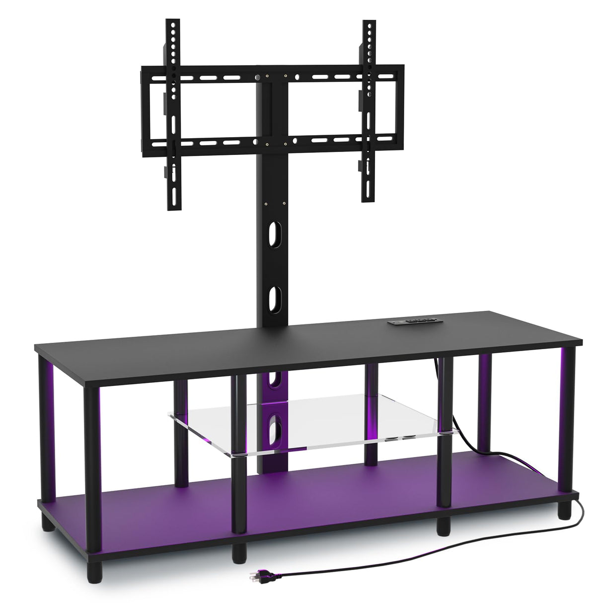 TV Stand with Mount and Led Light，Black TV Stand with Power Outlets for 32/40/43/50/55/60/65/70 Inch TV,Entertainment Center with Open Storage Shelf for Bedroom/Living Room/Office Lazyvan