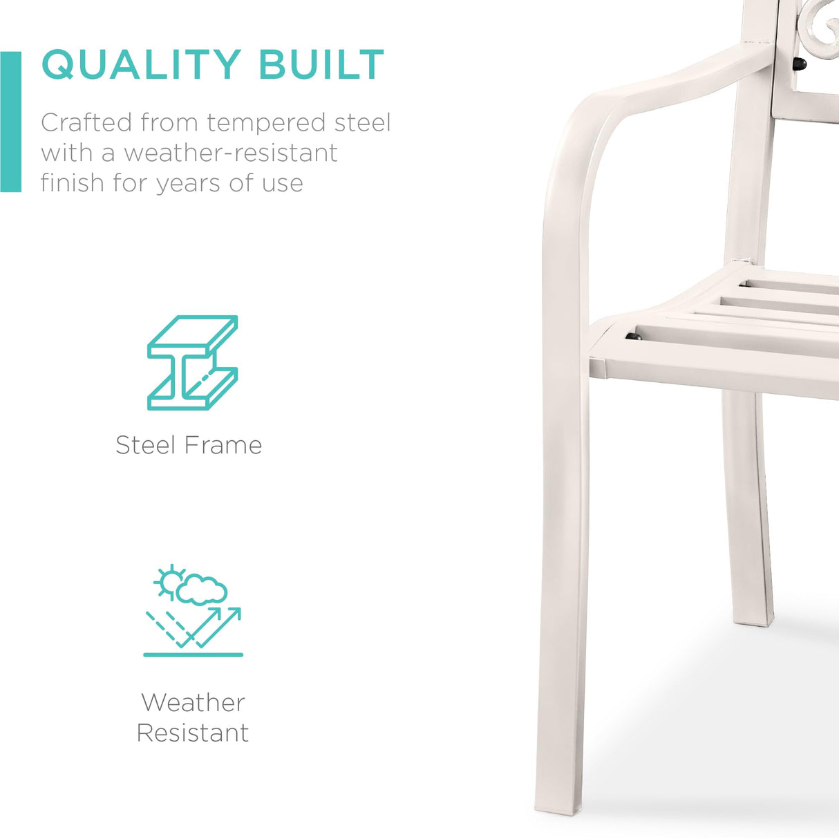 Best Choice Products Outdoor Bench Steel Garden Patio Porch Furniture for Lawn, Park, Deck w/Floral Design Backrest, Slatted Seat - White Best Choice Products