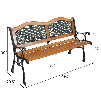 Outvita Bronze 49.5in Retro Garden Bench with Metal Armrests for Patio and Porch - WoodArtSupply