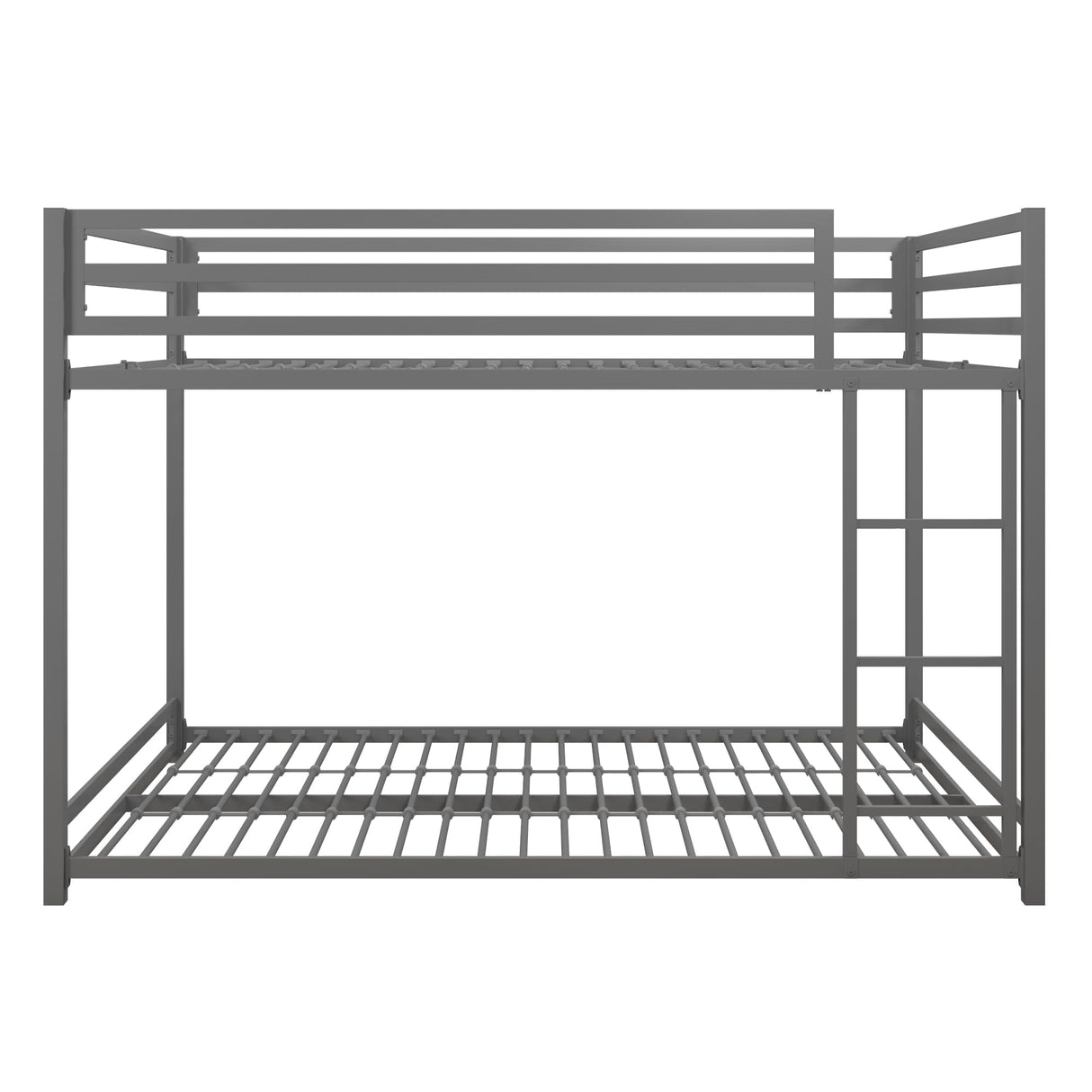DHP Miles Low Metal Bunk Bed Frame for Kids, With Built-in Ladder, High Guardrail and Metal Slats, Floor Bed Bottom Bunk, No Boxspring Required, For Small Spaces, Full-Over-Full, Silver DHP
