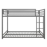 DHP Miles Low Metal Bunk Bed Frame for Kids, With Built-in Ladder, High Guardrail and Metal Slats, Floor Bed Bottom Bunk, No Boxspring Required, For Small Spaces, Full-Over-Full, Silver DHP