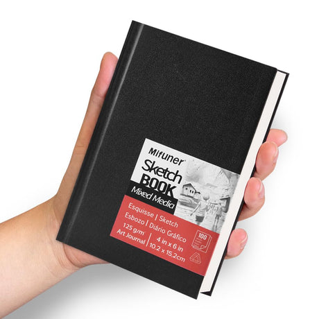 Mixed Media Art Sketchbook, 4 x 6 inches, 100 Sheets/200 Pages 125 GSM Acid-Free Beige Drawing Papers, Small Hardcover Art Journal Sketchbook for All Artists or Beginners.Black Wanshui
