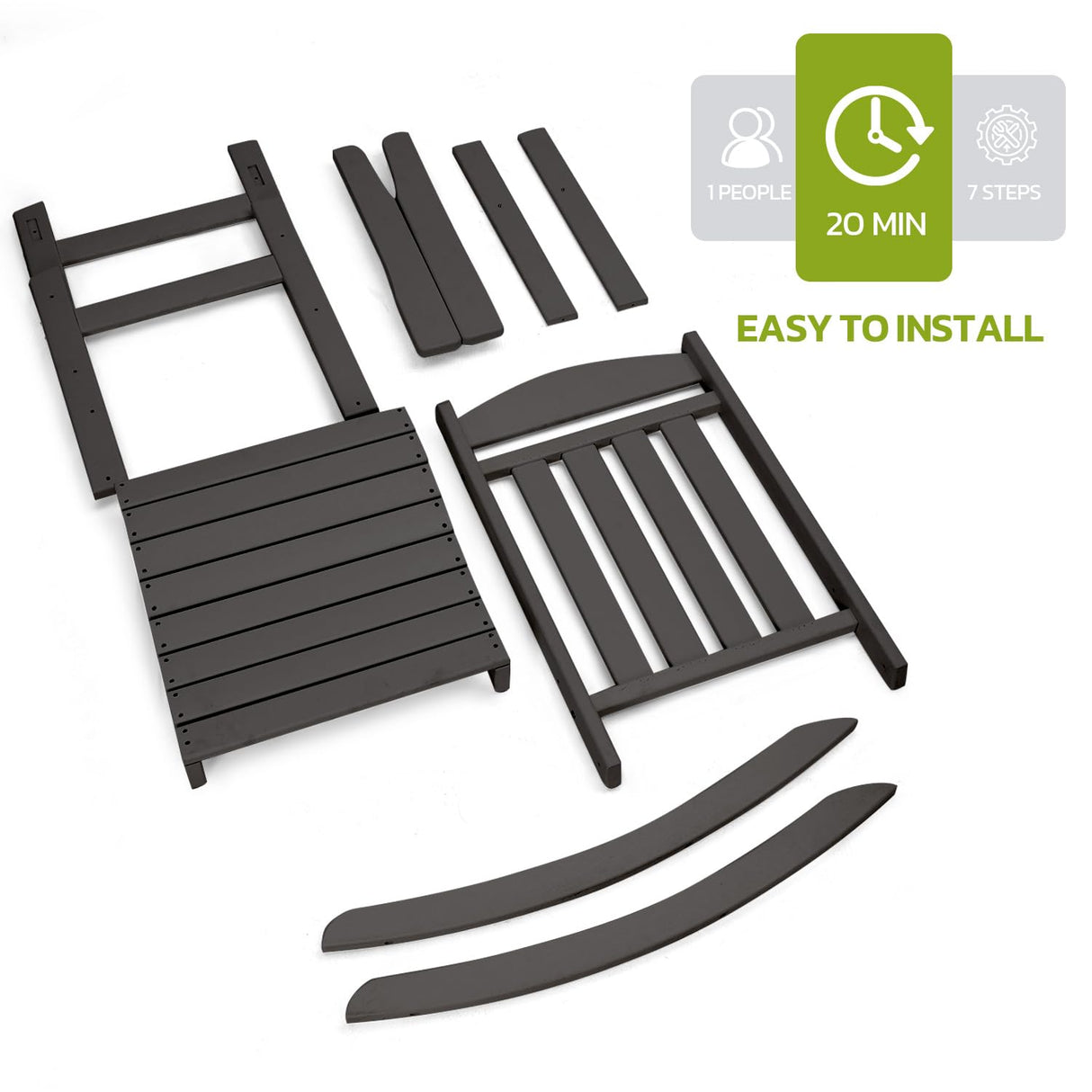 FOOWIN Patio Rocking Chairs,HDPE High Back Porch Rocker,All Weather Resistant Poly Lumber Outdoor Porch Rocker, Rocking Chairs for Outdoor, Indoor, Patio, Deck, Garden (Set of 2, Black) FOOWIN