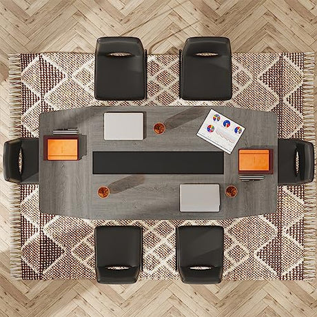 LITTLE TREE 6 FT Conference Room Table, 70.86L x 35.43W x 29.52H Inches Boat Shaped Meeting Seminar Boardroom Table. Gray LITTLE TREE