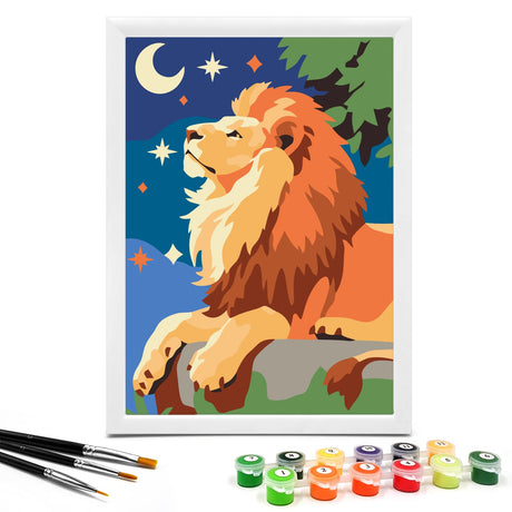 Nariolar Paint by Numbers for Kids Ages 4-8 with 7X9.5 inch Pre-Printed Cardboard,12 Acrylic Paint Pots and 3 Painting Brushes, Craft Gift Room Decor for Children,(Cute Lion) Nariolar