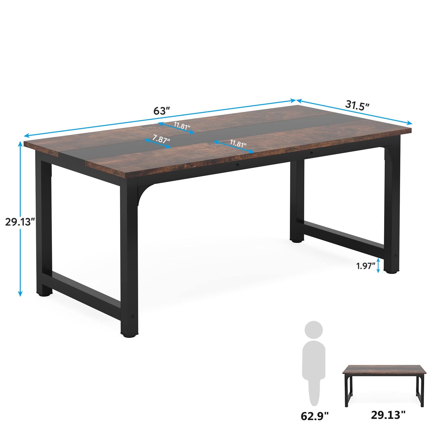 Tribesigns 63” Executive Desk, Large Office Computer Desk with Thicken Frame, Modern Simple Workstation Business Furniture for Home Office, Vintage Brown/Black - WoodArtSupply