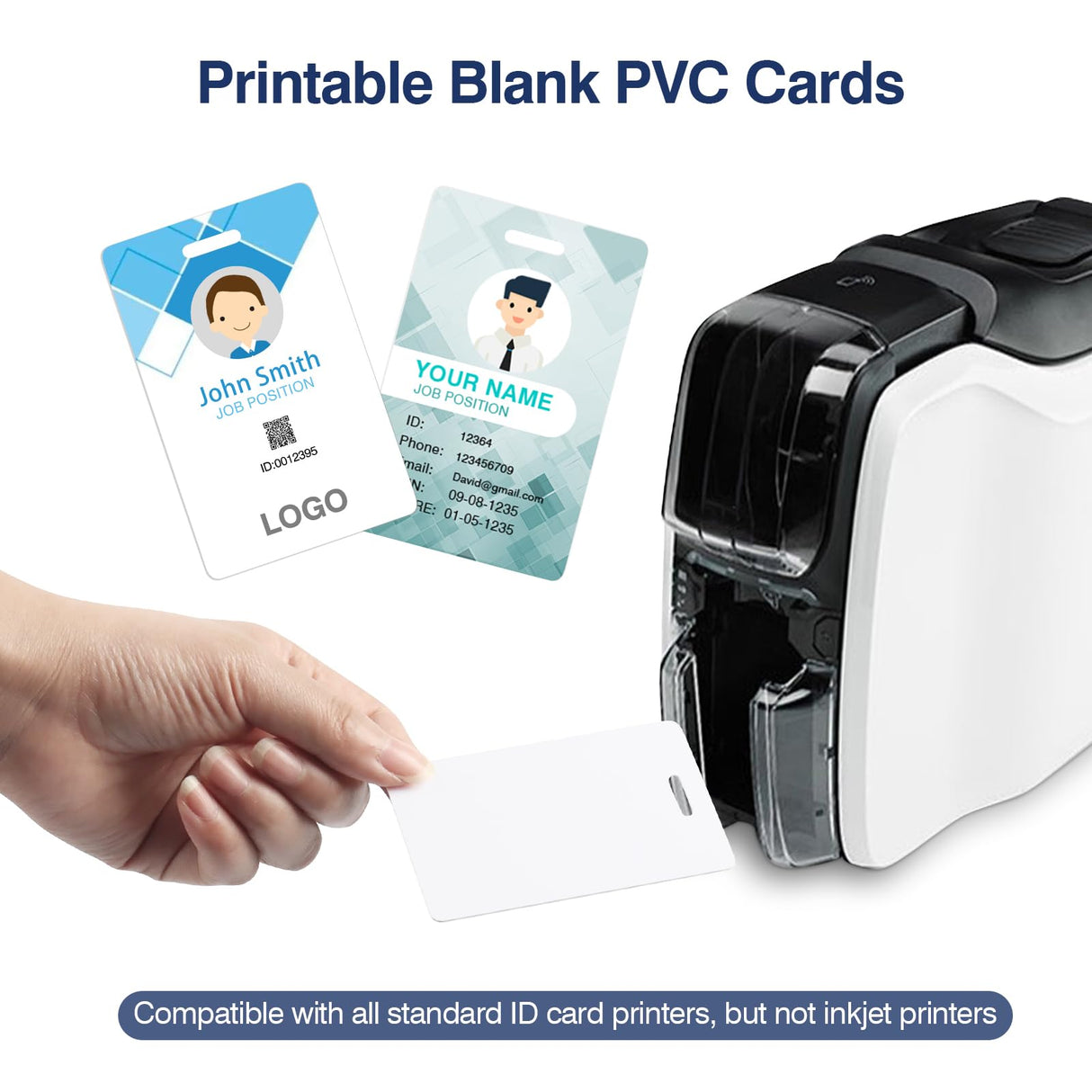20 Pack Premium Blank PVC Cards with Slot Punch on Short Side - Vertical Slot Punch Blank ID Cards- CAETOUNG CR80 30 Mil Graphic Quality White Plastic Cards for Photo ID Badge Printers CAETOUNG