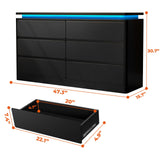 Gyfimoie 6 Drawer Black Dresser for Bedroom, 47.2" Long Chest of Drawers with Charging Station & LED Lights, Double Wooden Storage Cabinet for Closet,Modern Dresser TV Stand with Deep Drawers Gyfimoie