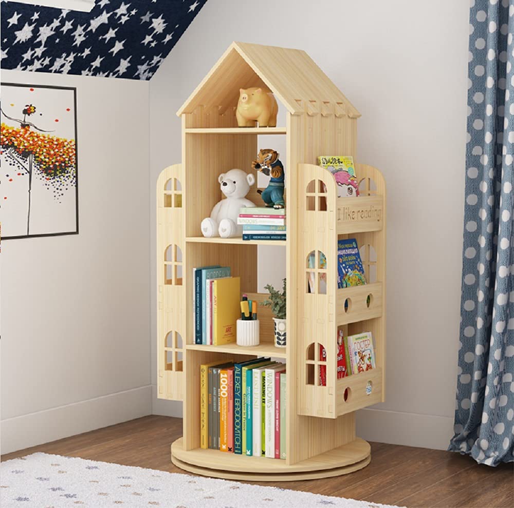 Heehee 360° Rotating Wooden Bookshelf for Kids - Eco-Friendly Floor Stand Book Rack - WoodArtSupply