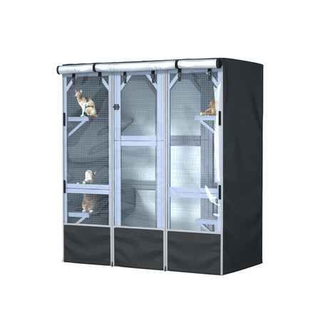 Outdoor Cat House Cover 600D Heavy Duty Waterproof Full Coverage Large Cat House Cover Walk-in Cat Cage Cover L63“ X W30” X H70” (Only Cover) Ddeman