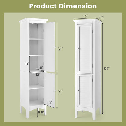 Giantex Bathroom Tall Storage Cabinet - Narrow Freestanding Floor Cabinet with Doors, 5 Tier Shelves(1 Height Adjustable), Corner Pantry Cabinets for Living Room, Slim Tower (1, White) - WoodArtSupply