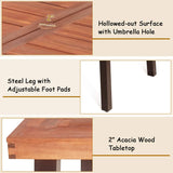 Giantex Patio Dining Table with Umbrella Hole, Outdoor Picnic Table for Backyard, Garden, Lawn, Farmhouse, Acacia Wood Rectangular Table with Metal Legs, Rustic Brown Giantex