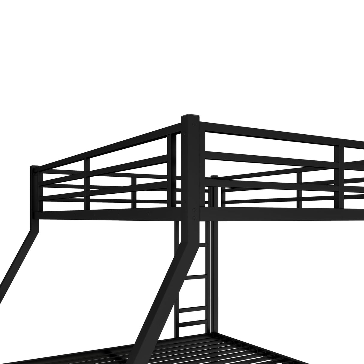 HZXINKEDZSW Metal Queen Over King Bunk Bed with 2 Side Ladder and Guardrails, Heavy Duty Metal Bunk Bed Frame with Underbed Storage Space for Teens Adults, No Box Spring Needed (Black, Queen/King) HZXINKEDZSW