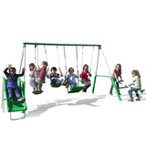 Sportspower Park Ridge Metal Swing Set: 2 Swings/Standing Swing, 2 Person Roman Glider Swing, Teeter Totter and 5' Wavy Slide, EXCEEDS ASTM Safety Standards *Bonus 4pc Anchor Kit* Sportspower