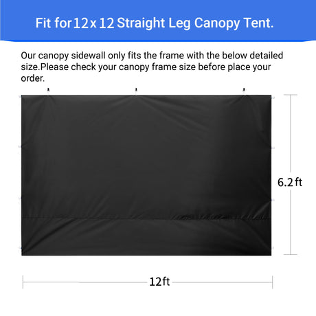 CROWN SHADES SunWall Silver Coated for 12x12 Pop up Canopy Tent, 1 Pack Sidewall Only with Silver Coating (1 Pack, Black) CROWN SHADES