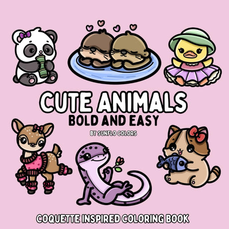 Cute Animals: Coquette Inspired Bold and Easy Coloring Book for Adults or Kids (Bold and Easy Coloring Books) WoodArtSupply