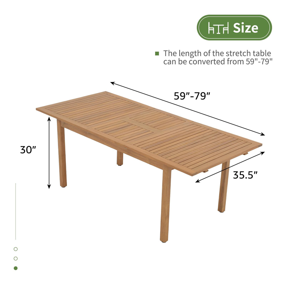OC Orange-Casual 6-8 Person Extendable Solid Dining Table, 59''-79'' Indoor Outdoor Acacia Wood Rectangular Table for Home Kitchen Deck, FSC Certified Wood OC Orange-Casual