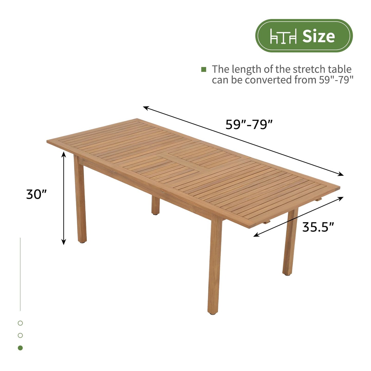 OC Orange-Casual 6-8 Person Extendable Solid Dining Table, 59''-79'' Indoor Outdoor Acacia Wood Rectangular Table for Home Kitchen Deck, FSC Certified Wood - WoodArtSupply