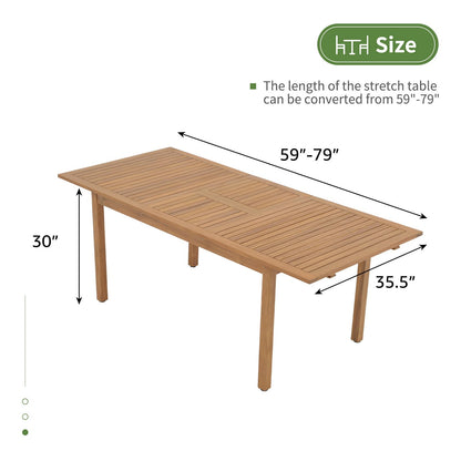 OC Orange-Casual 6-8 Person Extendable Solid Dining Table, 59''-79'' Indoor Outdoor Acacia Wood Rectangular Table for Home Kitchen Deck, FSC Certified Wood - WoodArtSupply