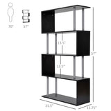 HOMCOM Modern S-Shaped 5 Tier Room Dividing Bookcase Wooden Storage Display Stand Shelf - Black HOMCOM