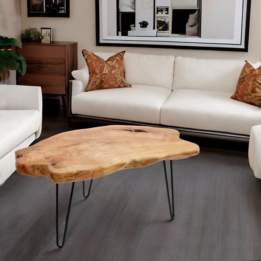 WELLAND Live Edge Cedar Wood Coffee Table Metal Hairpin Legs for Living Room - WoodArtSupply