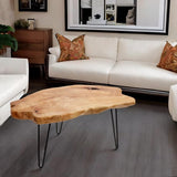 WELLAND Live Edge Cedar Wood Coffee Table Metal Hairpin Legs for Living Room WELLAND
