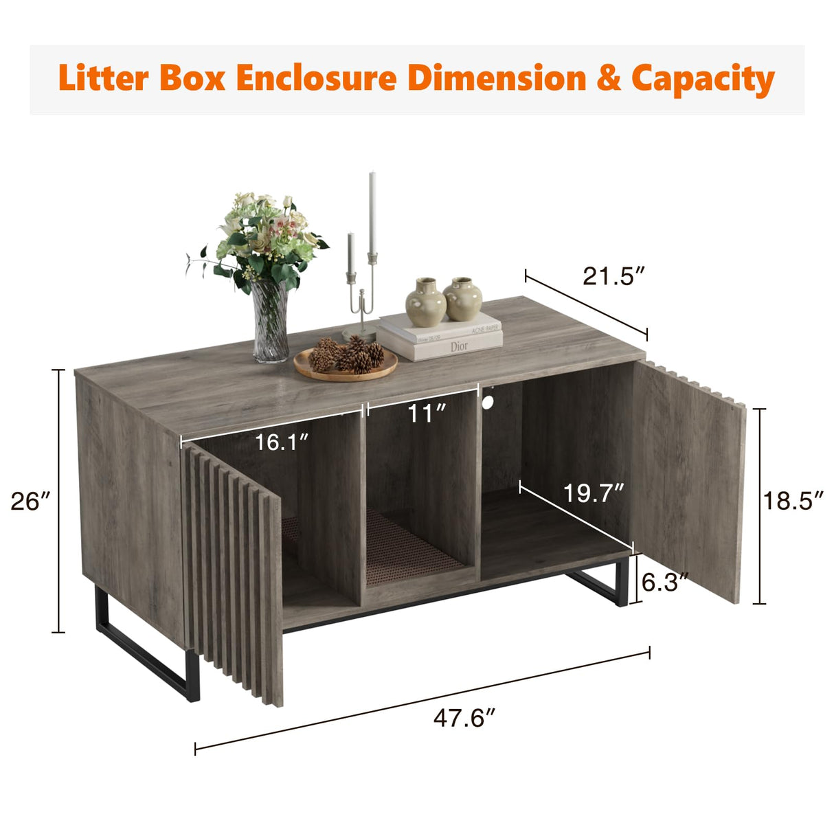Double Litter Box Enclosure,Modern Cat Litter Box Enclosure for 2 Cats, Hidden Litter Box with Scratch Pad, Cat Washroom Pet House End Table, Entryway Bench for Livingroom (Gray) Halitaa