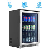 Weili 20 Inch Built in Beverage Fridge with Glass Door, 120 Can Under Counter Soda Beer Drink Refrigerator with Blue LED Light for Home Office or Bar, 36-50°F Auto Defrost Weili