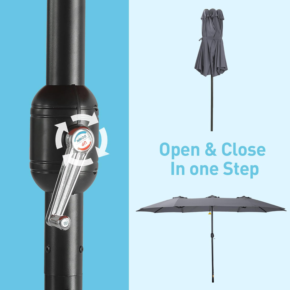 Caprihom 15ft Large Patio Umbrella, Double Sided Extra Large Umbrella with Base, Rectangular Patio Umbrella Double-Sided Umbrella for Yard Lawn Garden,Grey Caprihom