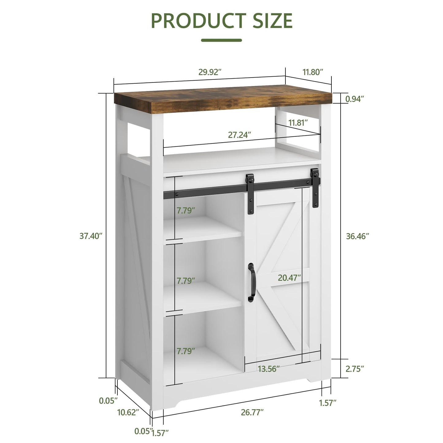 Vabches Bathroom Floor Cabinet, Small Storage Cabinet with Sliding Door, Adjustable Shelf, Farmhouse Storage Cabinet for Bathroom, Kitchen, Living Room, Rustic Style Cabinet, White - WoodArtSupply