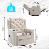 linting 330lbs Oversized Swivel Rocker Recliner Chairs Wide Seat Heavy Duty Fabric Reclining Chair, Plus Size Tufted Manual Rocking Glider Chair Recliners for Nursery, Beige linting