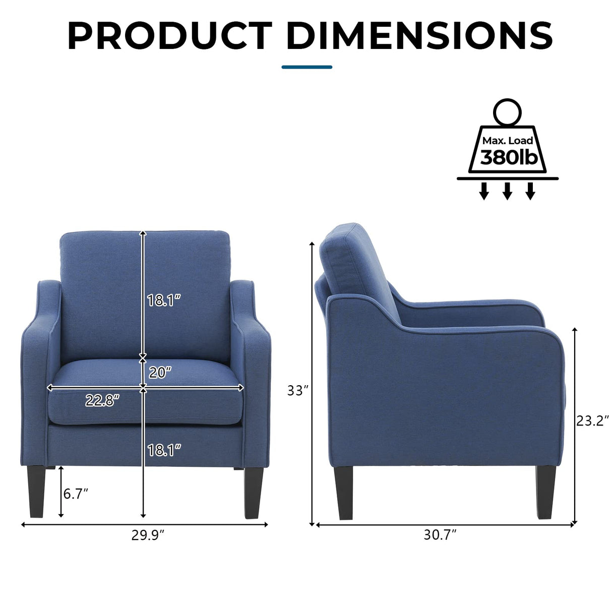 VINGLI Mid Century Modern Accent Chair,Navy Blue Fabric for Living Room Upholstered Armchair with Scooped Arms for Bedroom,Apartment,Studio,Office,Waiting Room VINGLI