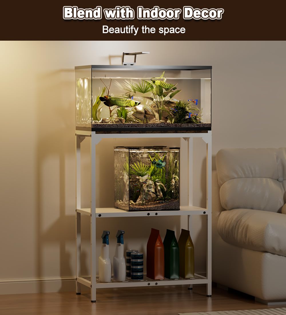 AnBaiMei 20 Gallon Aquarium Stand, Fish Tank Stand with Adjustable 3-Tier Storage Shelf, Heavy Duty Reptile Breeder Turtle Tank Terrarium Rack Table for Home Office, 24" L x 12" W x 32.2" H, White AnBaiMei