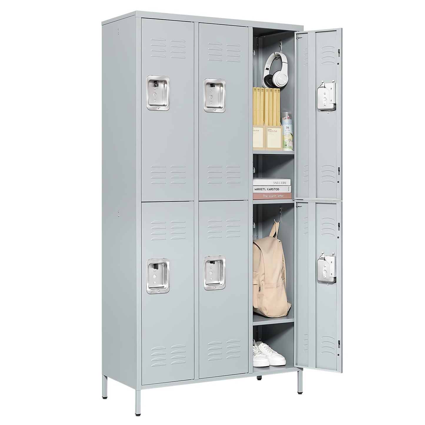 MIIIKO 2 Tier Metal Lockers 3-Wide, 72" x 36" x 16" Storage Locker Units with 6 Compartments, Large Employee Locker with Shelves, Lockable Doors and Hanging Hooks - WoodArtSupply