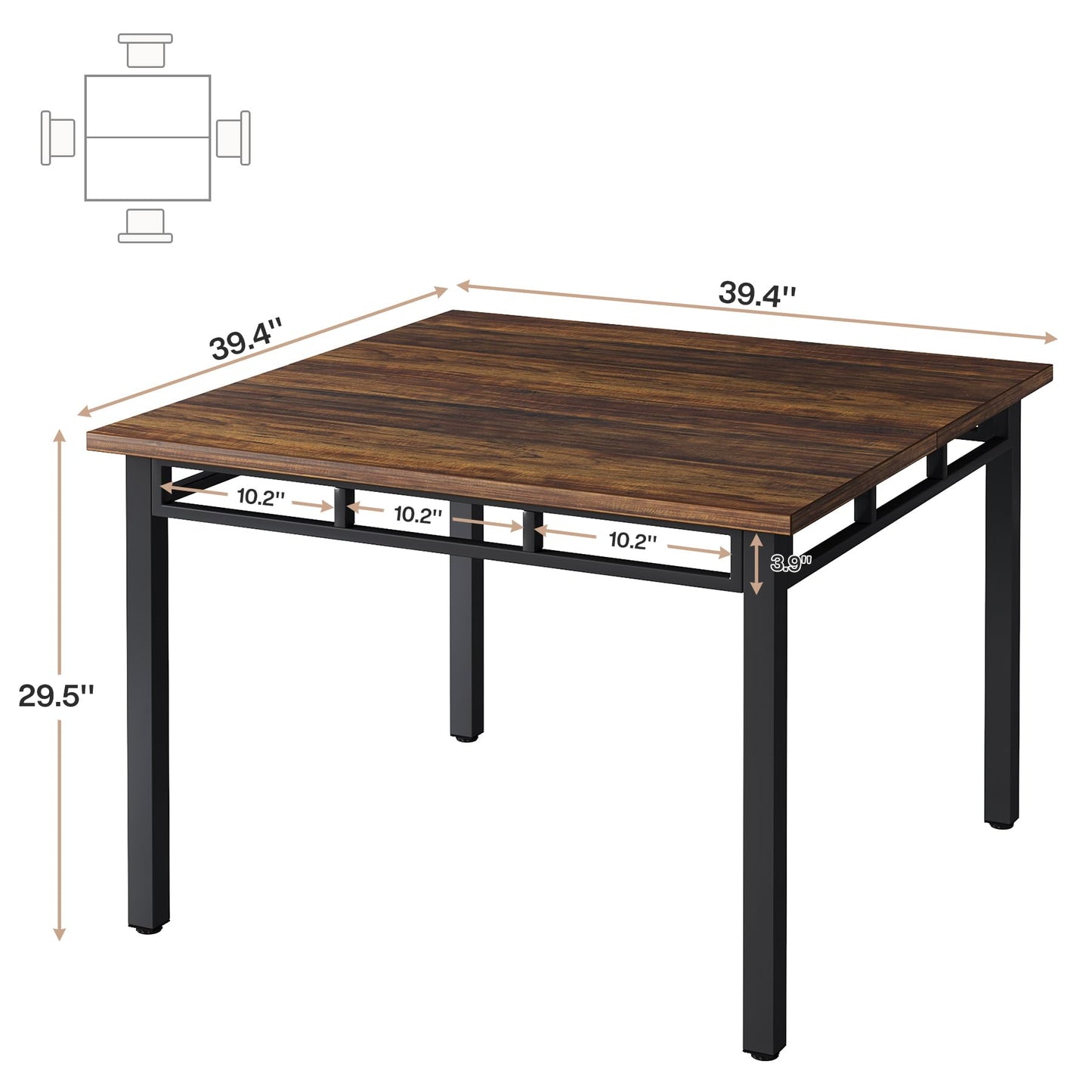 Tribesigns Conference Table Meeting Table for Office Conference Room, 39.4”L x 39.4”W Square Meeting Seminar Table Small Boardroom Table with Metal Frame Wood Tabletop for 4 Person, Black Rus - WoodArtSupply