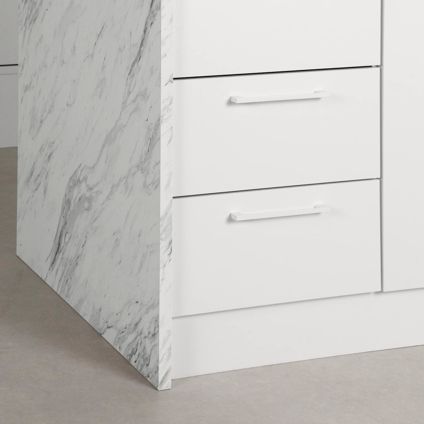 South Shore Myro Kitchen Island, Faux White Marble and White