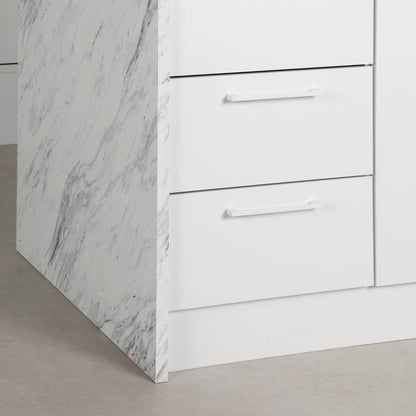 South Shore Myro Kitchen Island, Faux White Marble and White